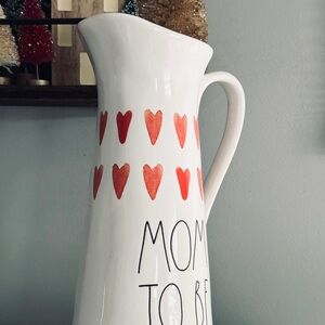 Rae Dunn by Magenta, Large Ceramic Mom To Be Cold Beverage Pitcher Etched Hearts
